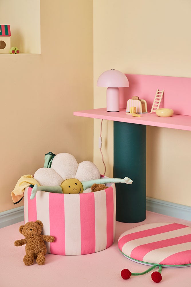 Sittpuff cylinder med förvaring rosa 30 cm